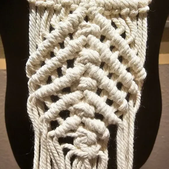 Macramé Necklace & Earring Set Boho Fringe Statement Natural Fiber Jewelry - Picture 4 of 7